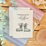 Congrats on your New Adventure Together - Hiking Boots Wedding Engagement Card