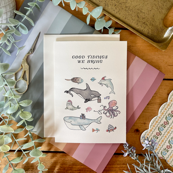 Holiday - Good Tidings We Bring, Punny Ocean Animals Christmas Card