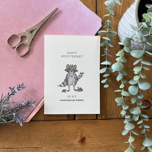 Anniversary – “Partner In Crime”  Punny Raccoon Card