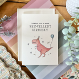 Birthday – Punny “Rex-cellent Birthday” Dino Greeting Card